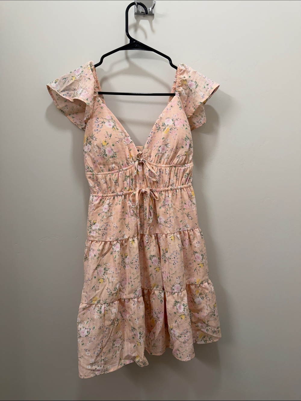 Pink Floral Tie-Front Ruffle Mini Dress - Picture 1 of 3